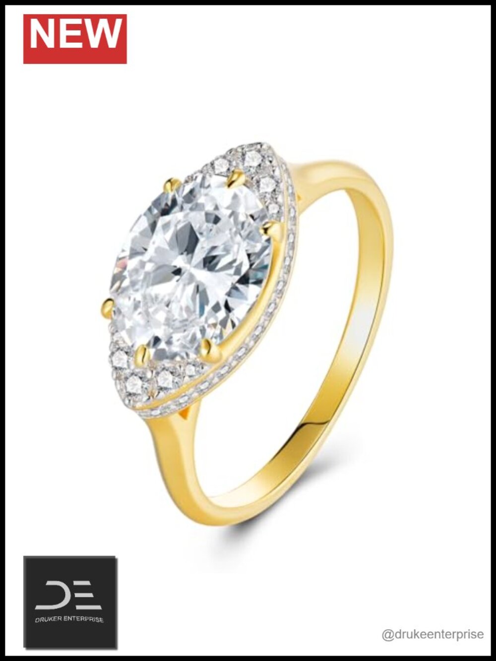 3ct Moissanite Oval Promise Ring 18K Gold Plated 925 Sterling Silver VVS1 D